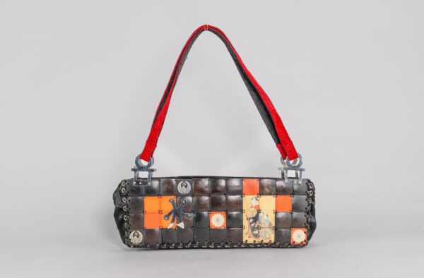 Wooden patchwork bag inspired by Japanese art