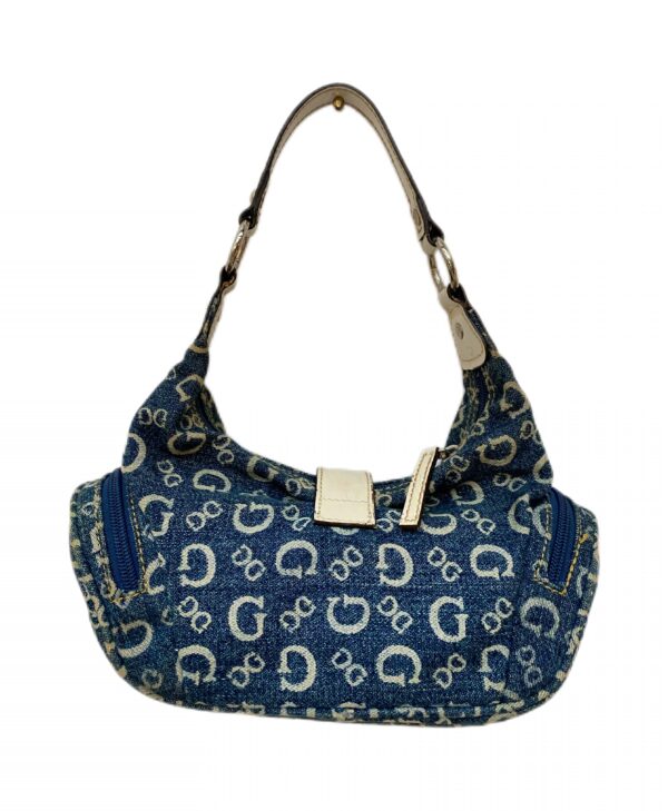 A mini Guess denim shoulder bag in blue - Image 3