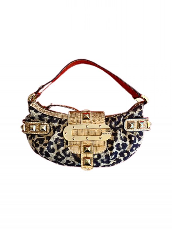 A Guess crescent-shaped bag in leopard print