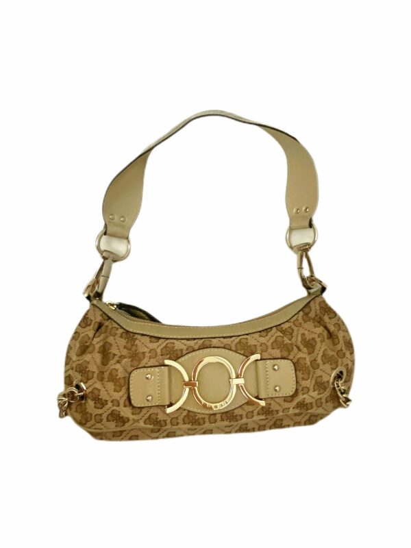 A Guess bag in beige with striking metal details along the sides